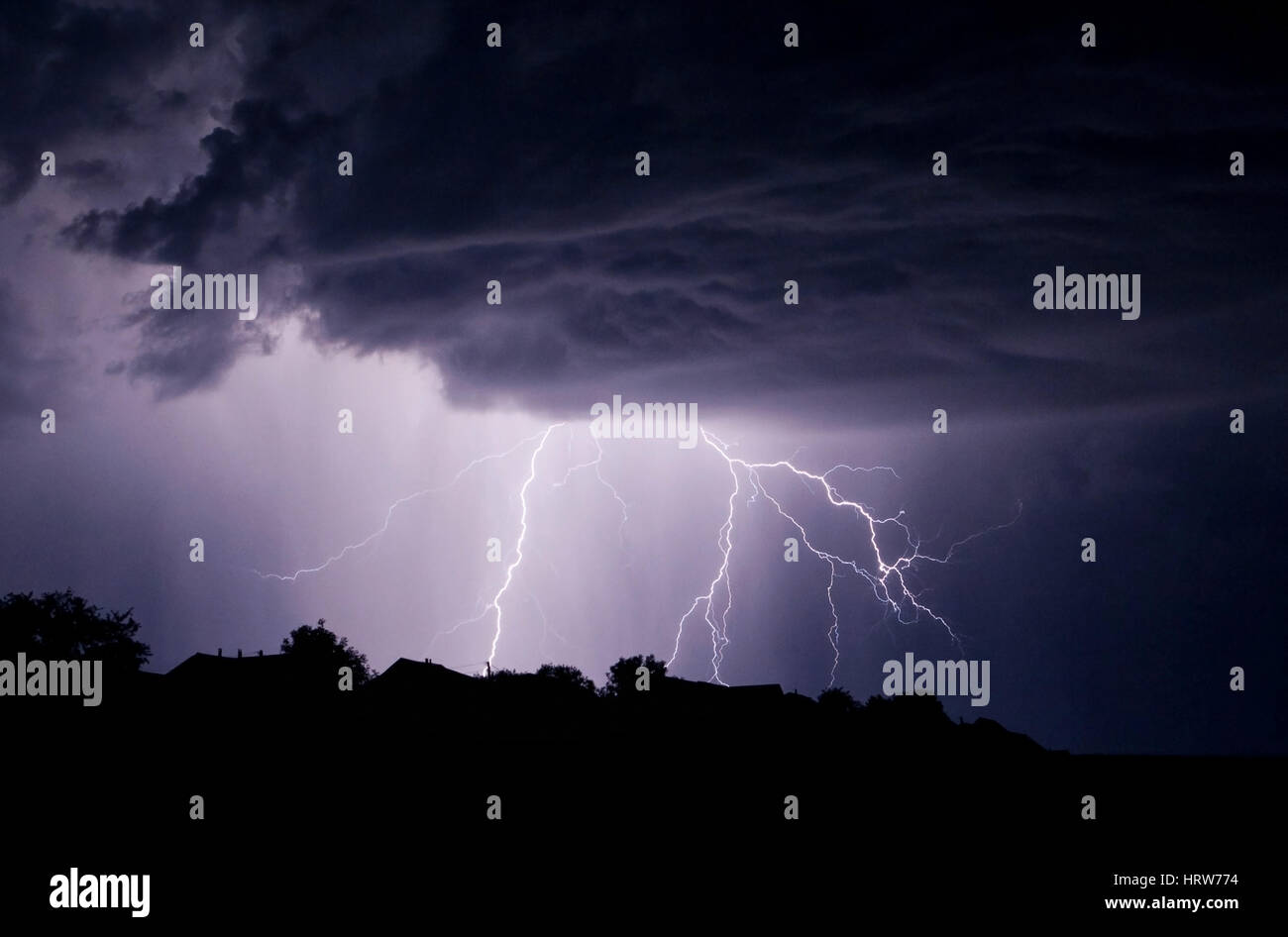Powerful Lightning Storm In The Sky With Dark Clouds Stock Photo Alamy