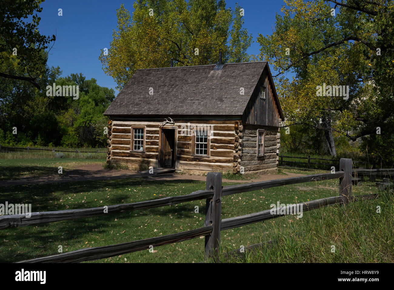 Theodore Roosevelt's Maltese Cross cabin, Theodore Roosevelt National Park, ND, USA Stock Photo