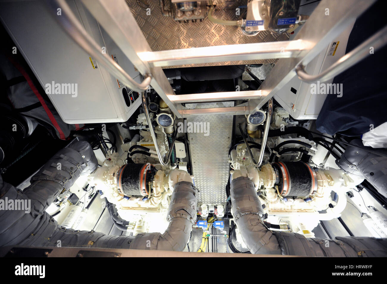 Luxury Yatch Sunseeker Boat engine room Stock Photo Alamy