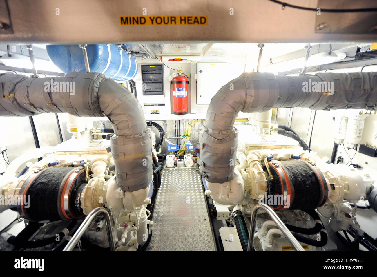 Luxury Yatch Sunseeker Boat engine room Stock Photo Alamy