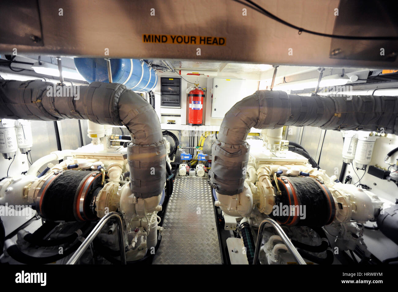 Luxury Yatch Sunseeker Boat engine room Stock Photo Alamy