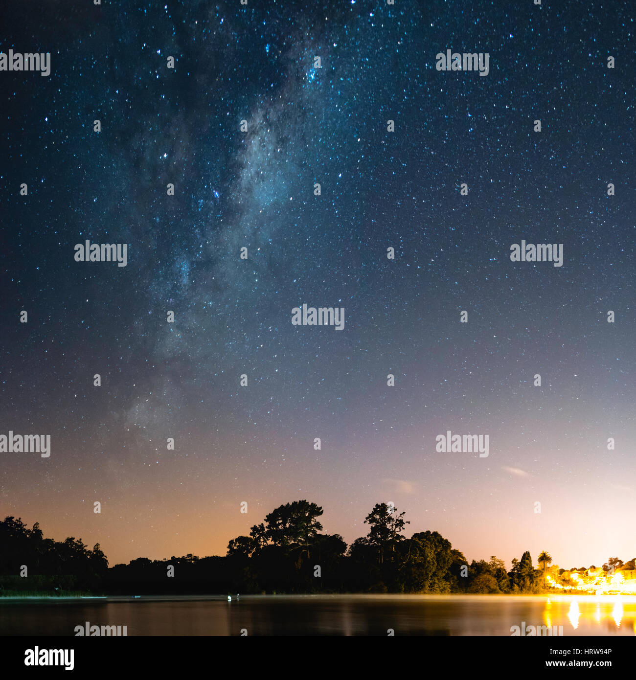 Milky Way in the park, lakeside Stock Photo