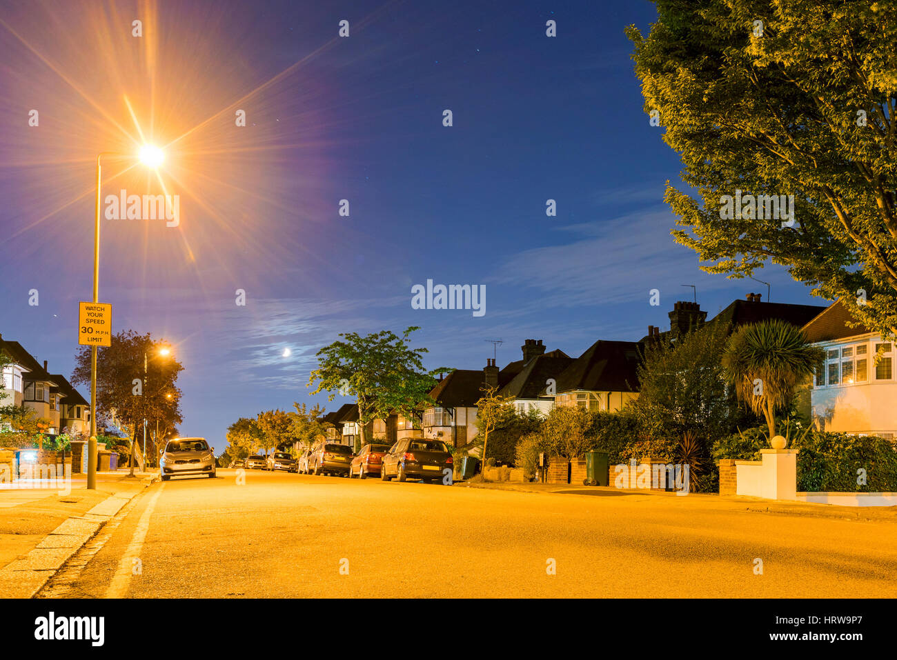 Night view of a residential area in London Stock Photo