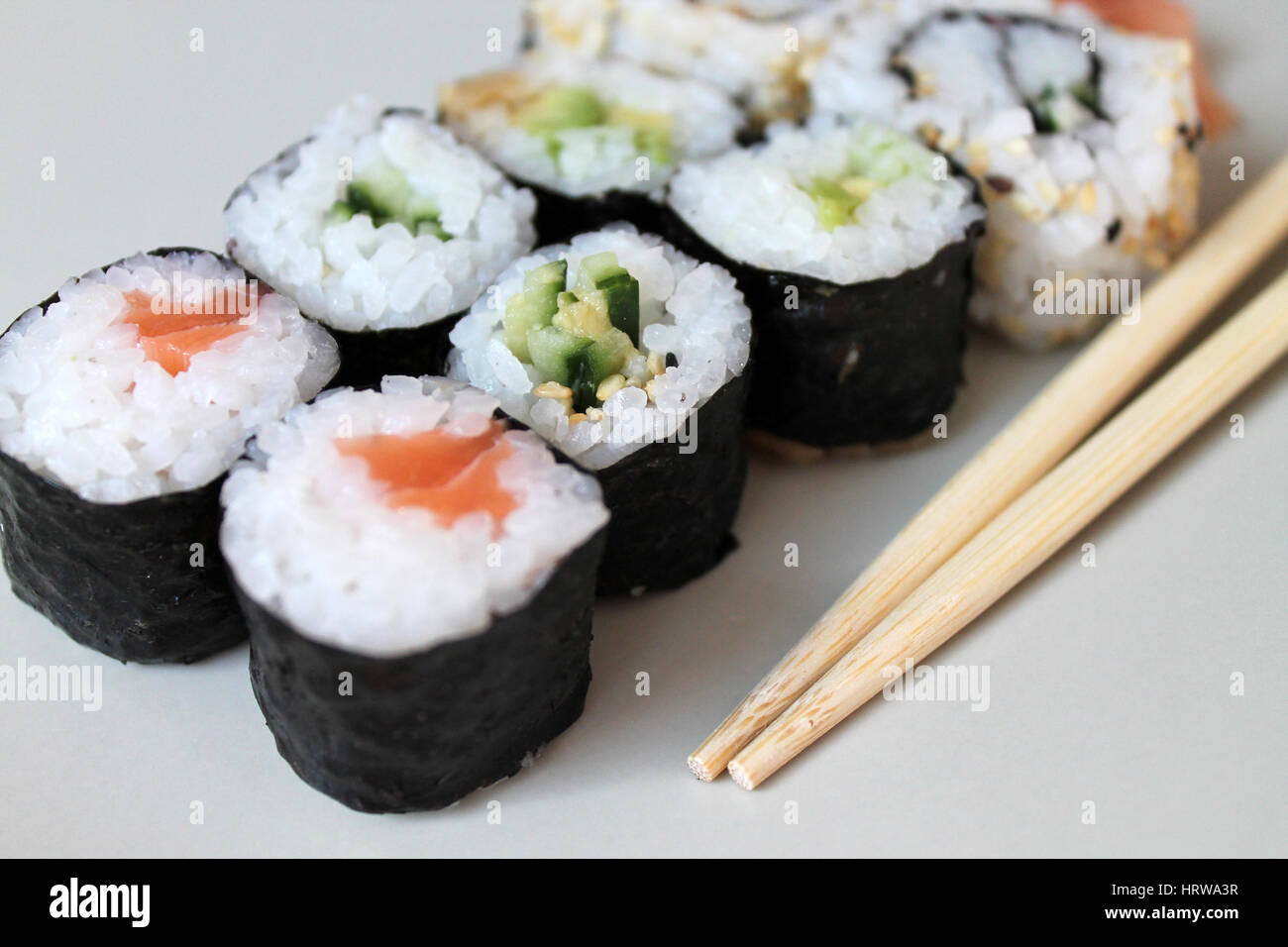 Set of sushi roll on restaurant Stock Photo - Alamy