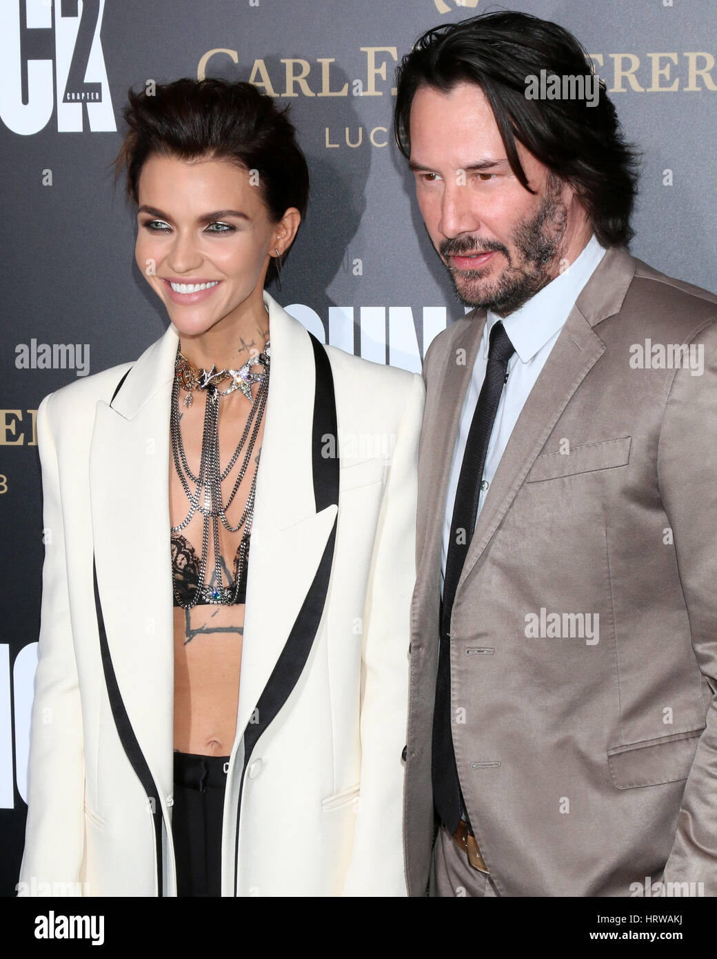 From the cast, actor Keanu Reeves and actress Ruby Rose pose on arrival for  the premiere of the film John Wick Chapter Two in Hollywood, C…