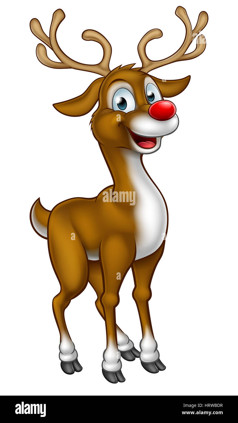 A cartoon Christmas reindeer character with a red nose Stock Photo