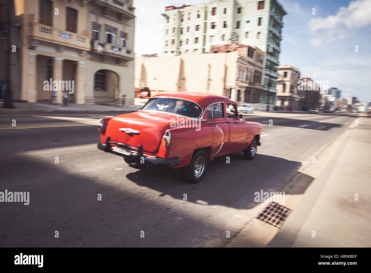Vintage classic american car in a old street of old Avana, Cuba. Stock Photo