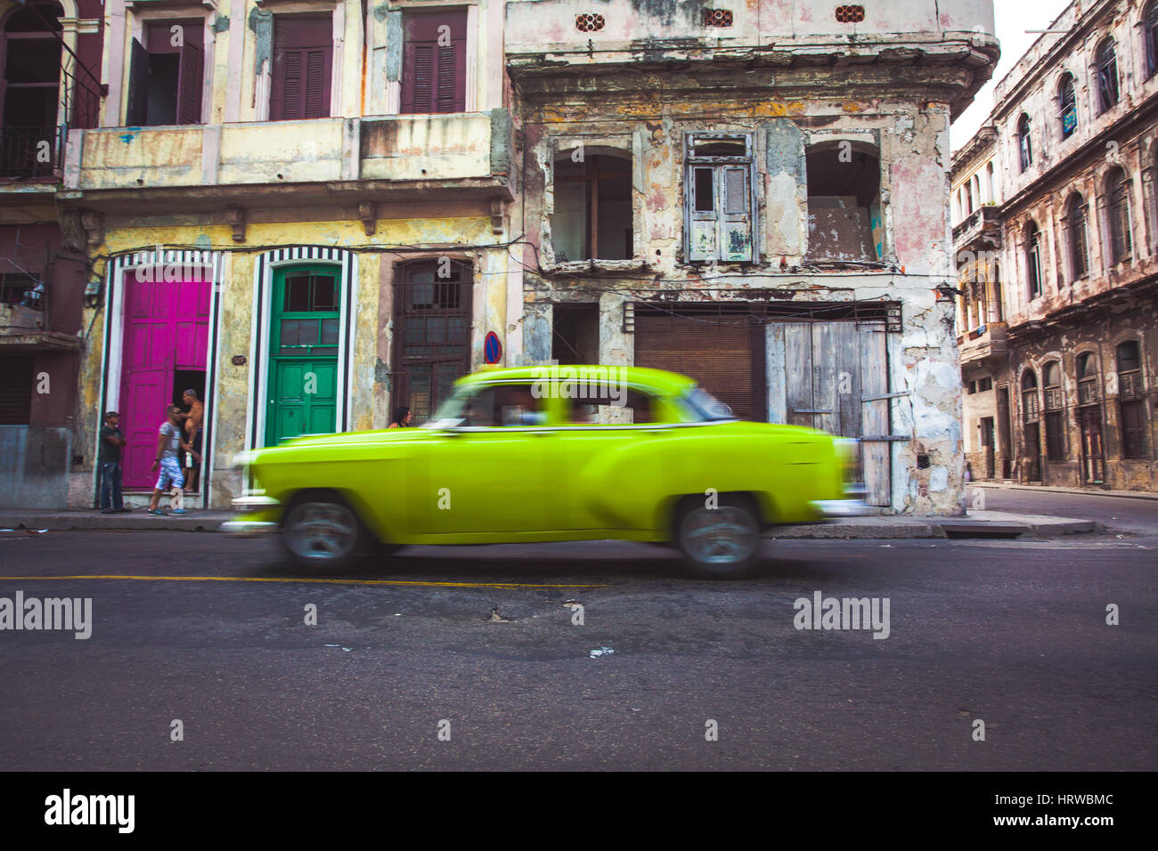 Vintage classic american car in a old street of old Avana, Cuba. Stock Photo