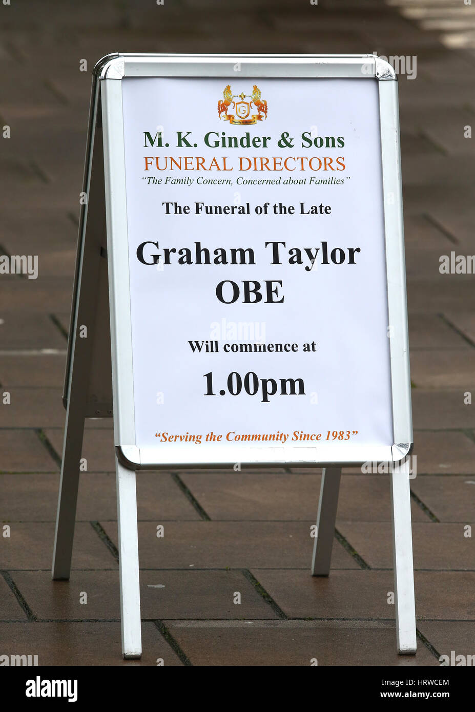 The funeral of ex-England manager Graham Taylor takes place at St. Mary's Church in Watford. Taylor managed Watford FC twice, famously during the time the club was owned by Elton John. He also managed Aston Villa and Wolves.  Featuring: Atmosphere Where: Stock Photo