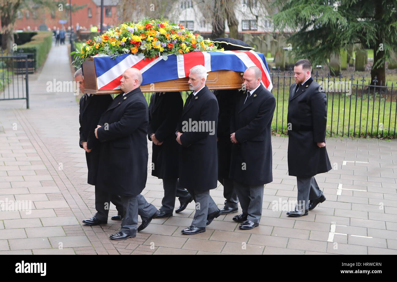 The funeral of ex-England manager Graham Taylor takes place at St. Mary's Church in Watford. Taylor managed Watford FC twice, famously during the time the club was owned by Elton John. He also managed Aston Villa and Wolves.  Featuring: Atmosphere Where: Stock Photo