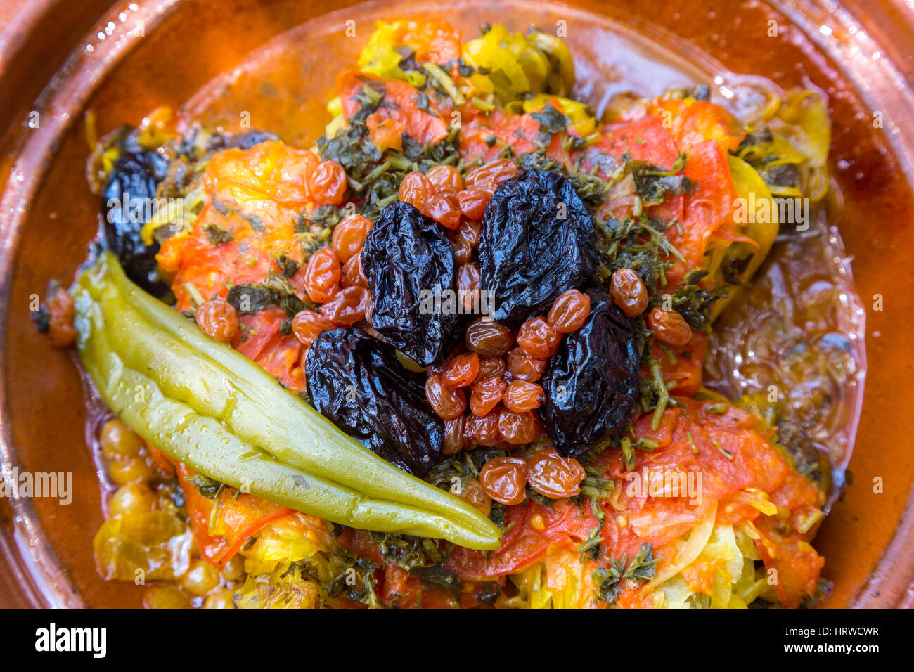Falls of Ouzoud, Cascades d'Ouzoud, Morocco. Chicken Tajine with Prunes
