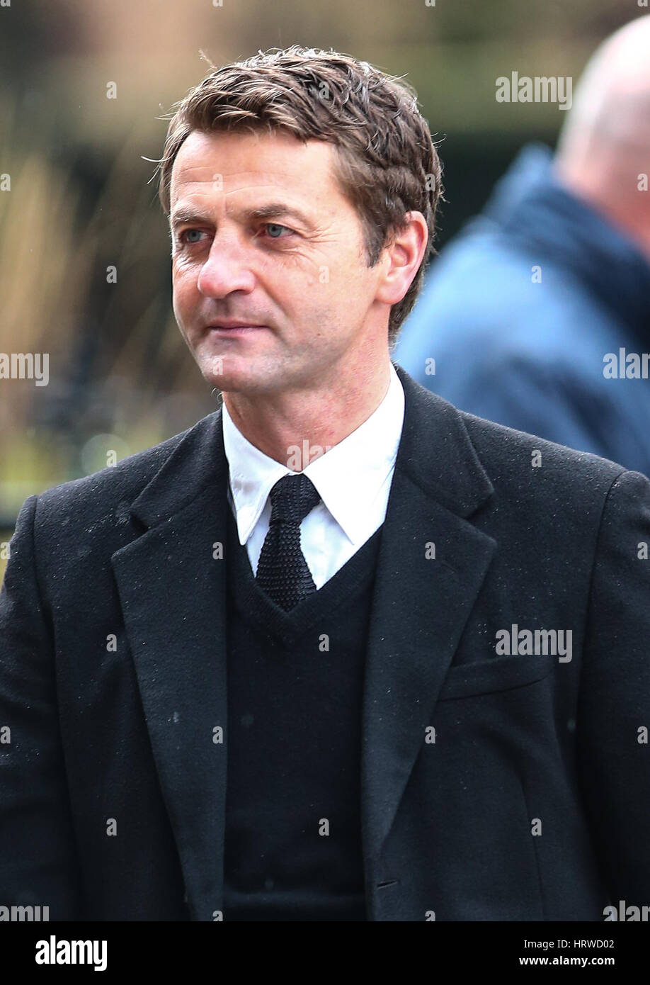 The funeral of ex-England manager Graham Taylor takes place at St. Mary's Church in Watford. Taylor managed Watford FC twice, famously during the time the club was owned by Elton John. He also managed Aston Villa and Wolves.  Featuring: Tim Sherwood Where Stock Photo