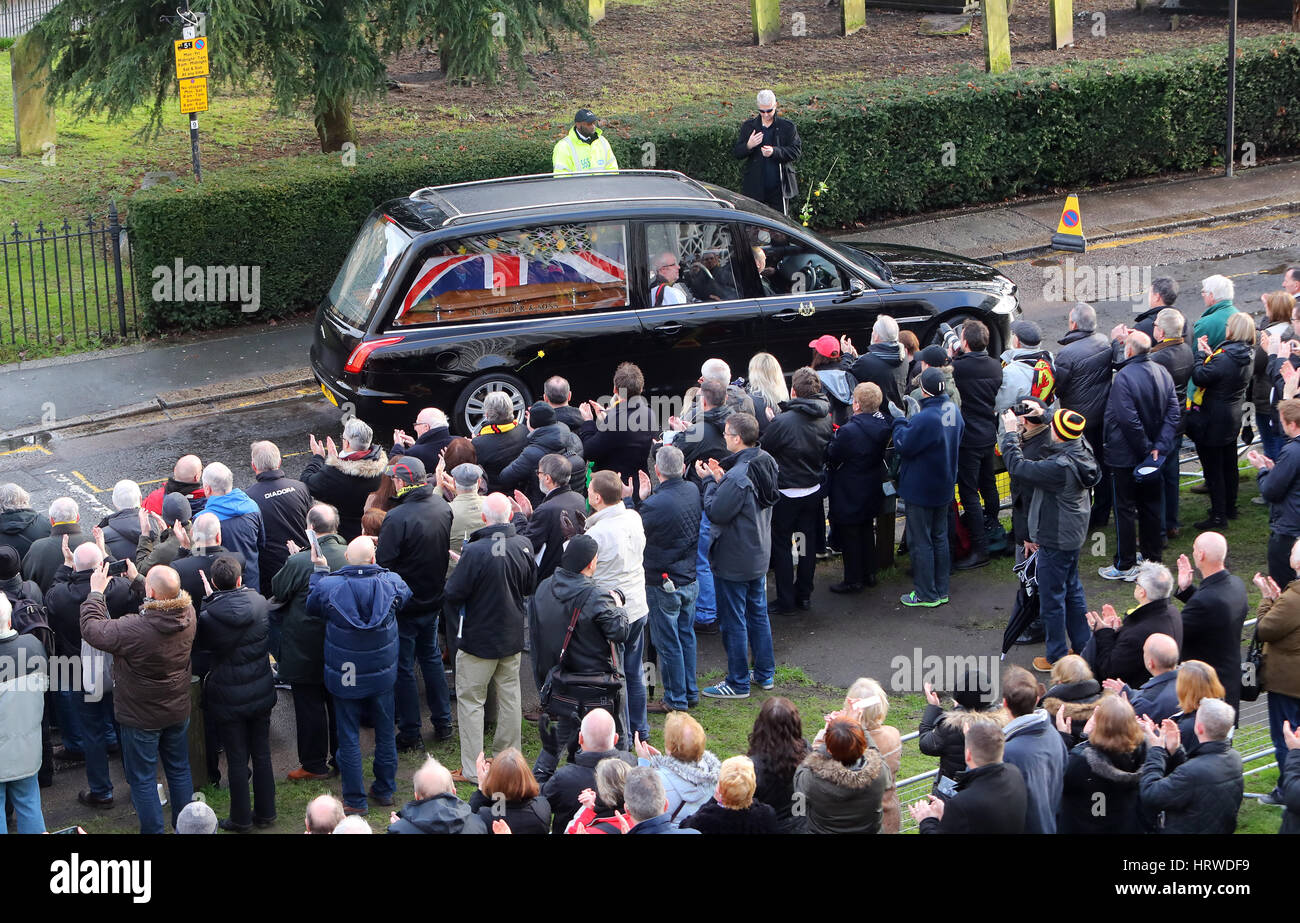 The funeral of ex-England manager Graham Taylor takes place at St. Mary's Church in Watford. Taylor managed Watford FC twice, famously during the time the club was owned by Elton John. He also managed Aston Villa and Wolves.  Featuring: Atmosphere Where: Stock Photo