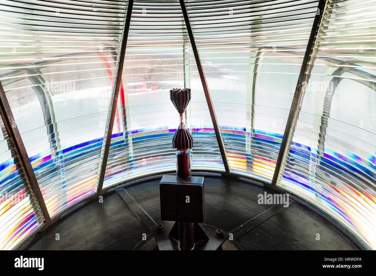 Modern Lighthouse lantern housing with LED light and fresnel screen. Cromwell Point, Valentia