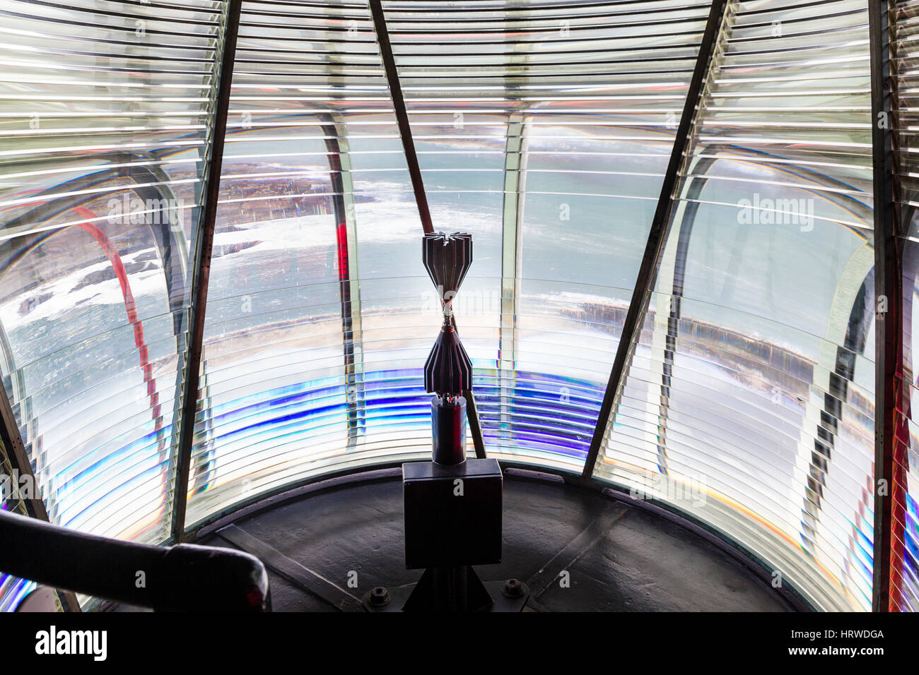 Modern Lighthouse lantern housing with LED light and fresnel screen. Cromwell Point, Valentia
