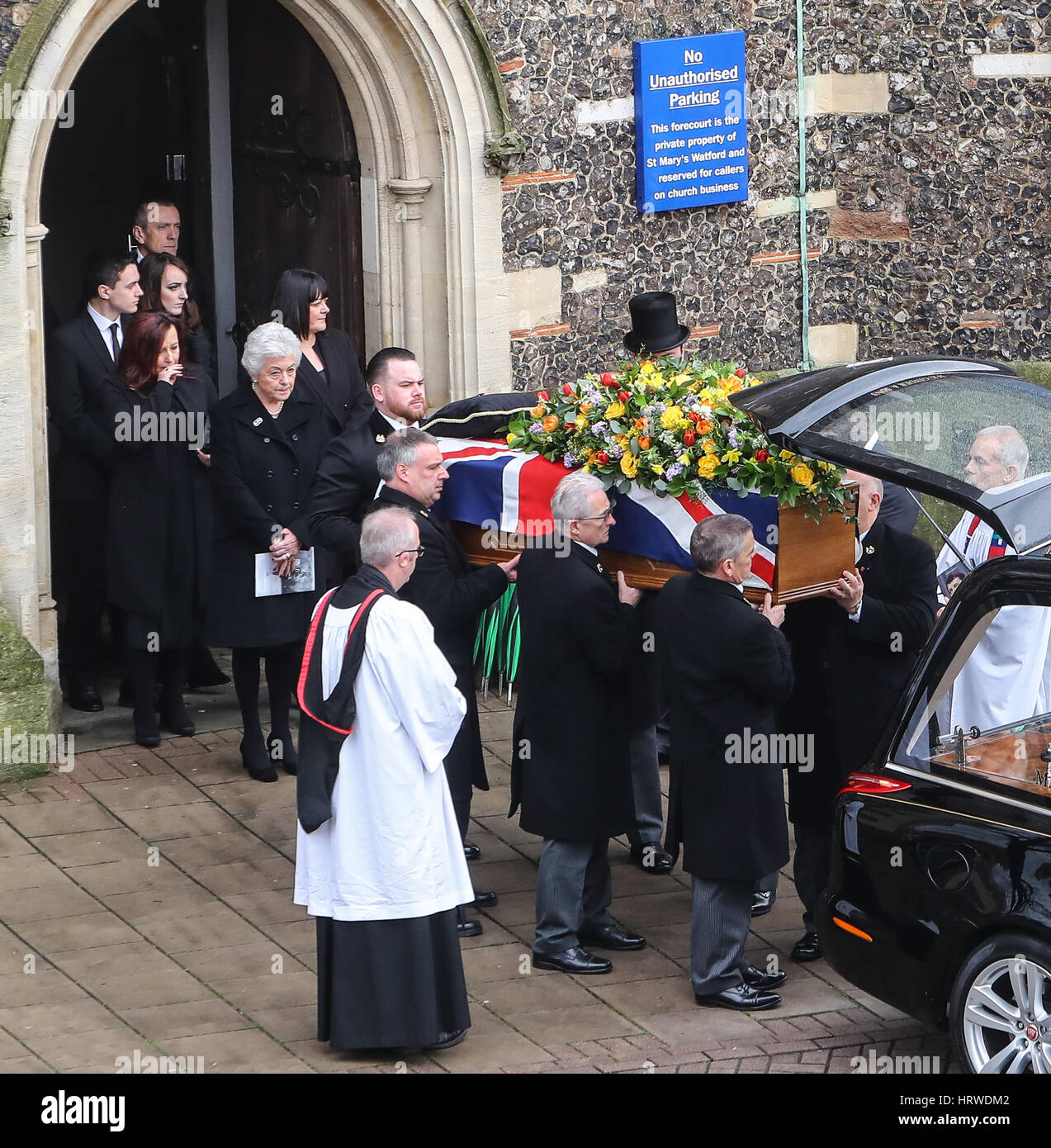 The funeral of ex-England manager Graham Taylor takes place at St. Mary's Church in Watford. Taylor managed Watford FC twice, famously during the time the club was owned by Elton John. He also managed Aston Villa and Wolves.  Featuring: Rita Taylor Where: Stock Photo