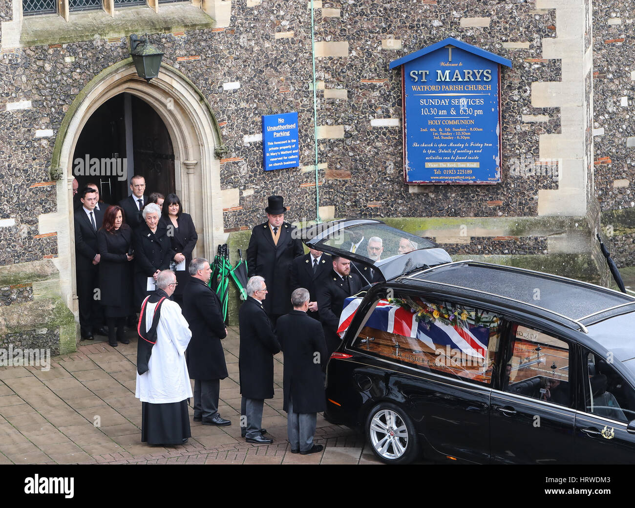 The funeral of ex-England manager Graham Taylor takes place at St. Mary's Church in Watford. Taylor managed Watford FC twice, famously during the time the club was owned by Elton John. He also managed Aston Villa and Wolves.  Featuring: Rita Taylor Where: Stock Photo