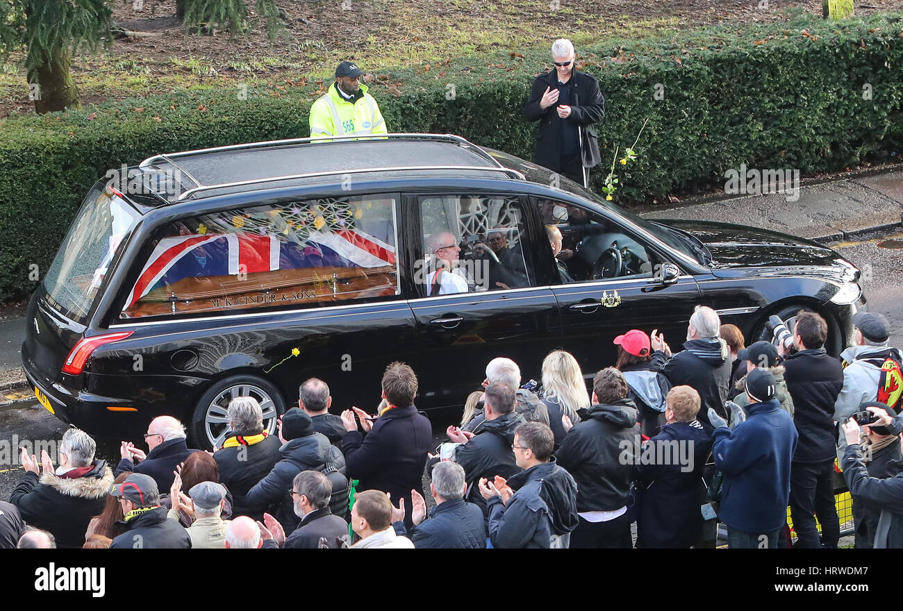 The funeral of ex-England manager Graham Taylor takes place at St. Mary's Church in Watford. Taylor managed Watford FC twice, famously during the time the club was owned by Elton John. He also managed Aston Villa and Wolves.  Featuring: Atmosphere Where: Stock Photo