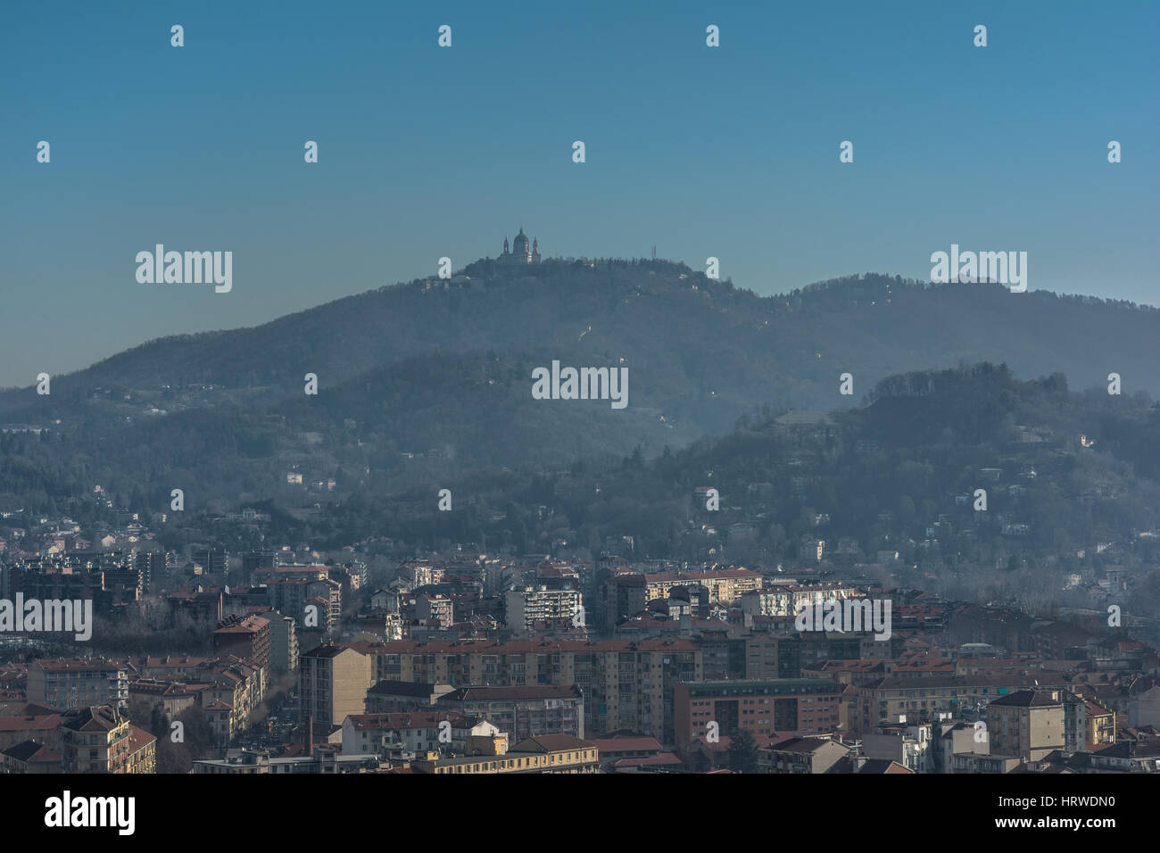 View of the hills of Turin and Superga from the Mole Antonelliana, Italy Stock Photo