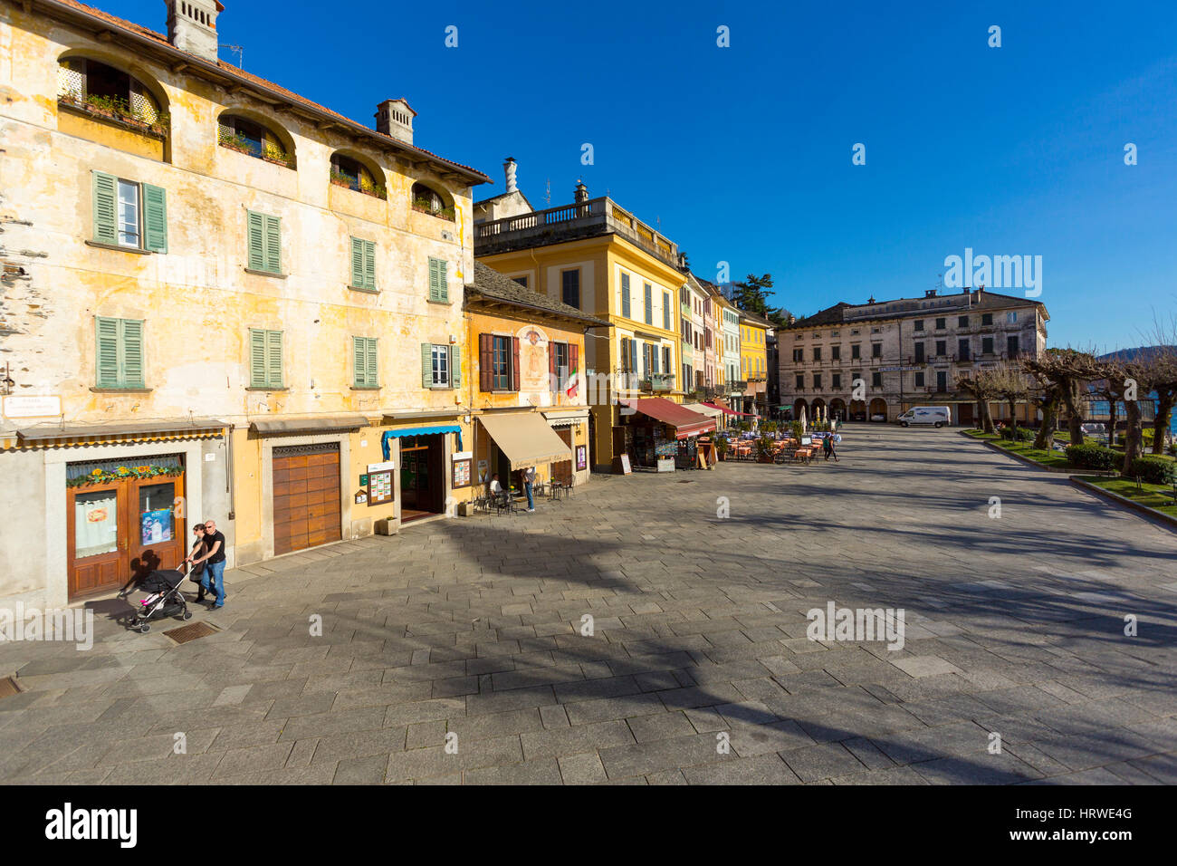 View Motta square at Orta San Giulio village, Lake Orta, Novara, Piedmont, Italy Europe Stock Photo