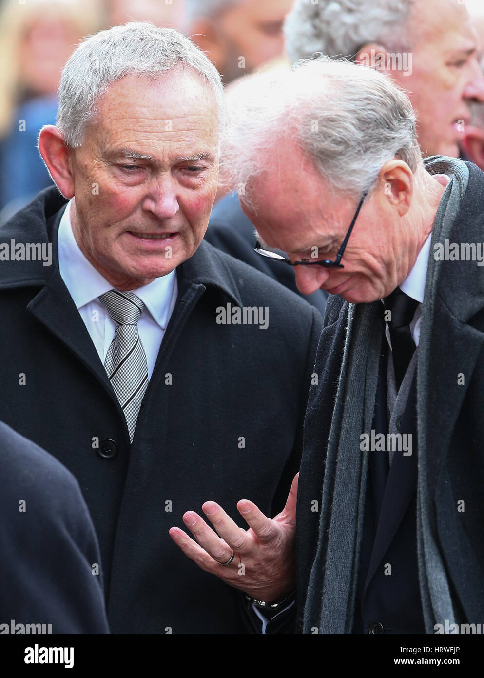 The funeral of ex-England manager Graham Taylor takes place at St. Mary's Church in Watford. Taylor managed Watford FC twice, famously during the time the club was owned by Elton John. He also managed Aston Villa and Wolves.  Featuring: Richard Scudamore Stock Photo