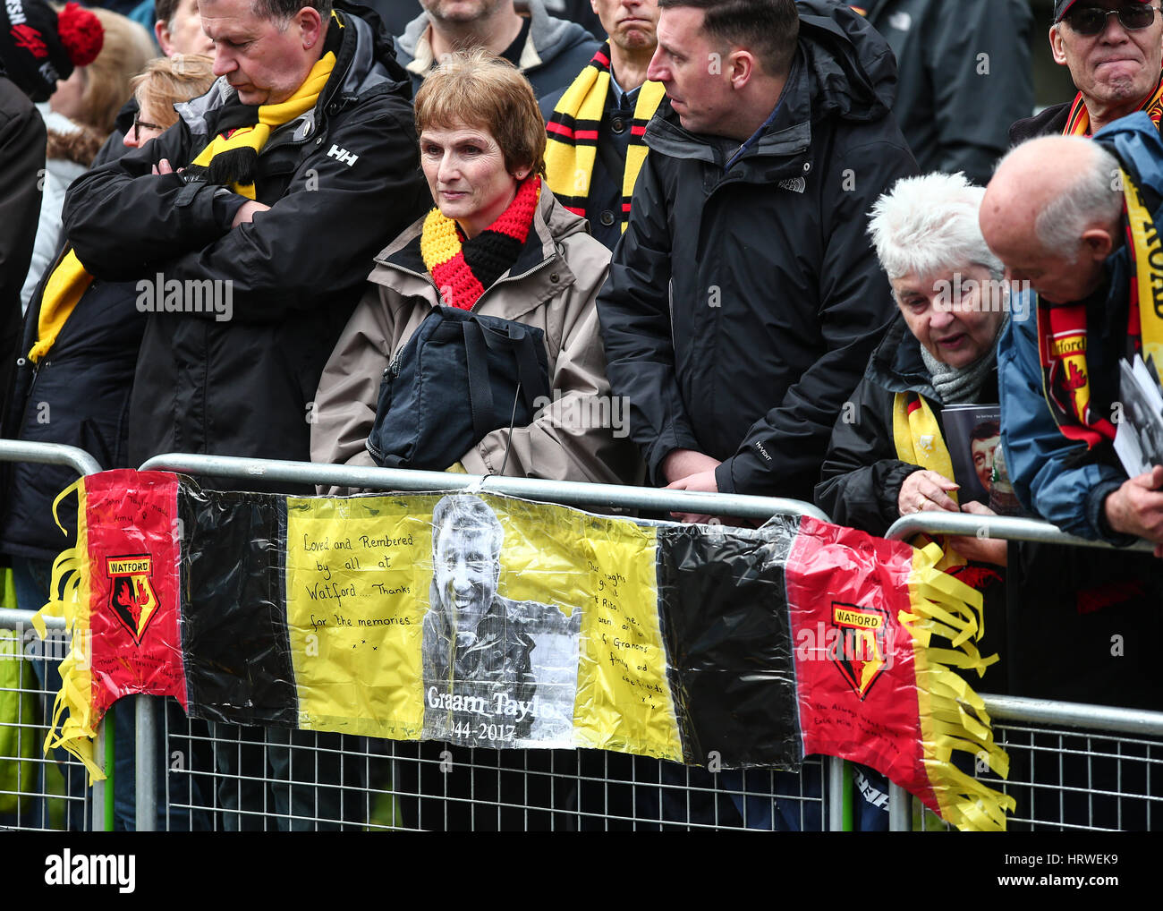 The funeral of ex-England manager Graham Taylor takes place at St. Mary's Church in Watford. Taylor managed Watford FC twice, famously during the time the club was owned by Elton John. He also managed Aston Villa and Wolves.  Featuring: Atmosphere Where: Stock Photo