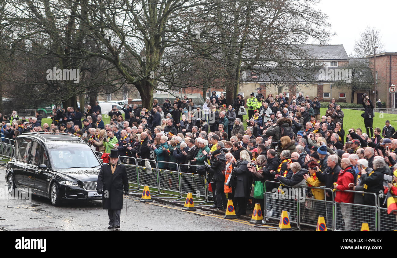 The funeral of ex-England manager Graham Taylor takes place at St. Mary's Church in Watford. Taylor managed Watford FC twice, famously during the time the club was owned by Elton John. He also managed Aston Villa and Wolves.  Featuring: Atmosphere Where: Stock Photo