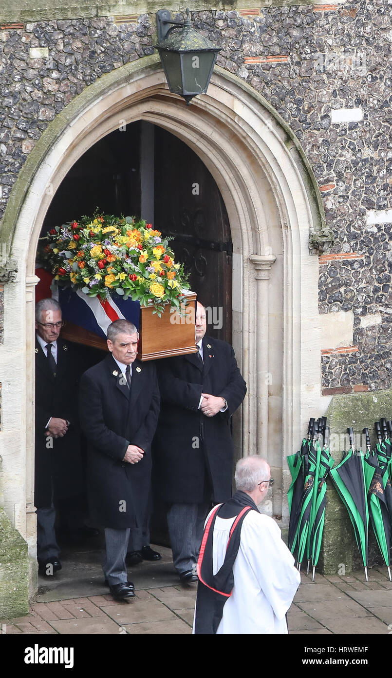 The funeral of ex-England manager Graham Taylor takes place at St. Mary's Church in Watford. Taylor managed Watford FC twice, famously during the time the club was owned by Elton John. He also managed Aston Villa and Wolves.  Featuring: Atmosphere Where: Stock Photo