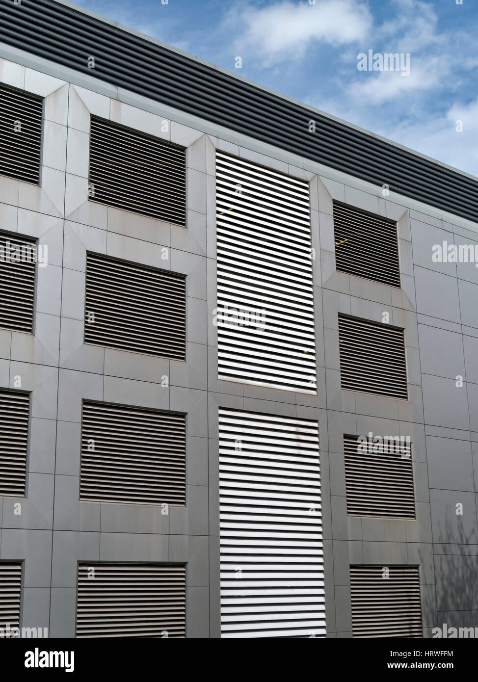 Metal cladding (sidings) on St. Andrews multi-storey car park in Norwich, England, UK Stock Photo