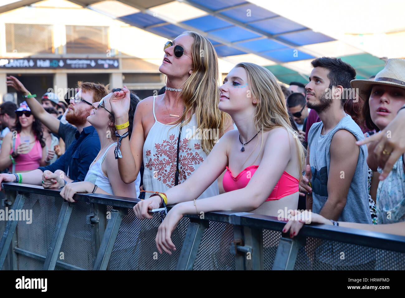 BARCELONA - JUN 20: People in a concert at Sonar Festival on June 20, 2015 in Barcelona, Spain. Stock Photo