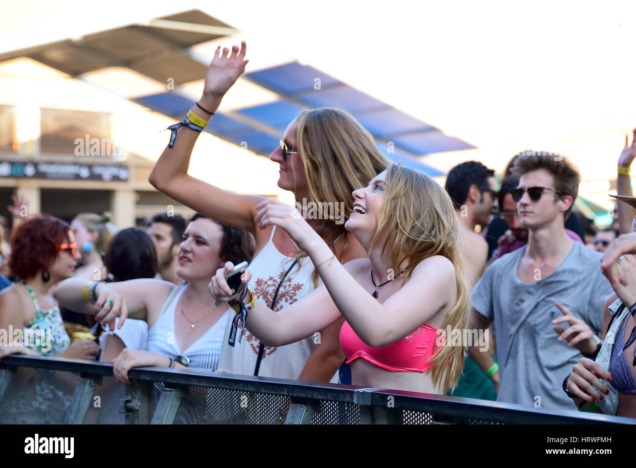 BARCELONA - JUN 20: People in a concert at Sonar Festival on June 20, 2015 in Barcelona, Spain. Stock Photo