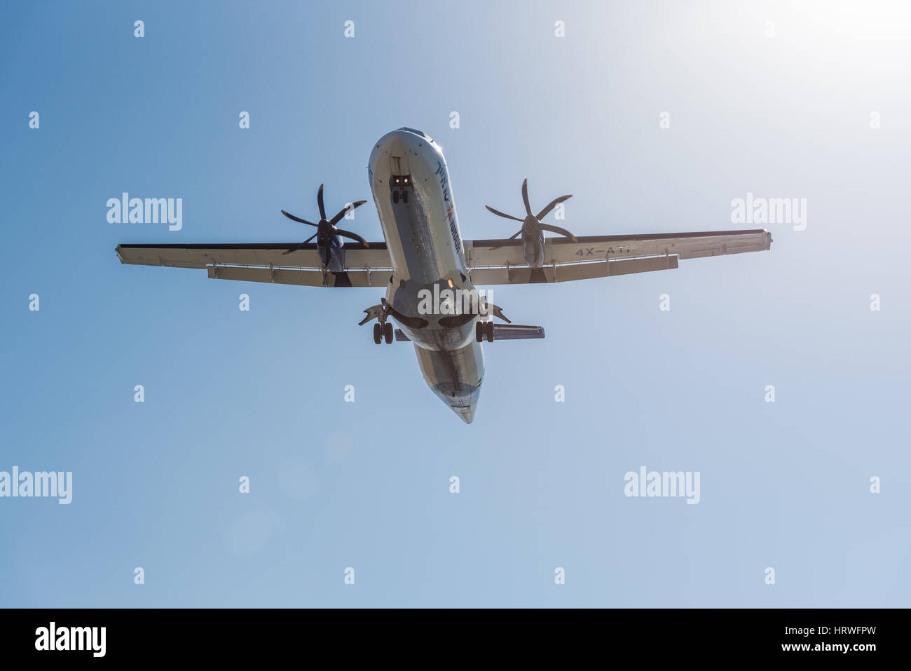 Israir plane landing in Sde Dov airport, Tel Aviv-Yafo, Israel Stock Photo