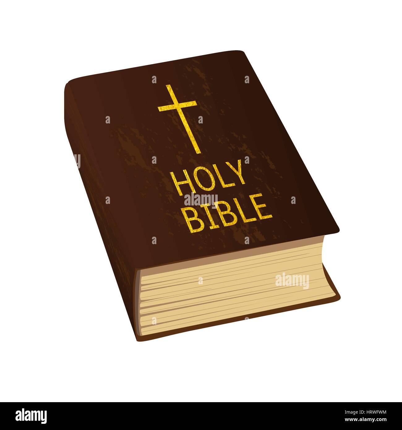 Holy Bible. ancient styled prayers book. Hard cover, golden cross and letters. Vector Illustration. Stock Vector