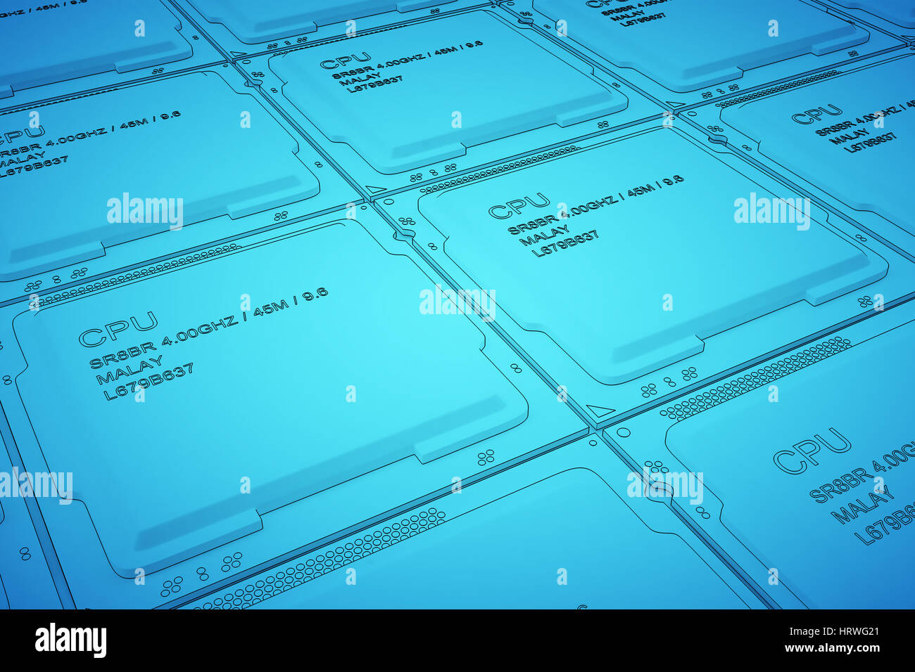 Engineer working on blue print, concept Processor Unit CPU. 3d rendering Stock Photo