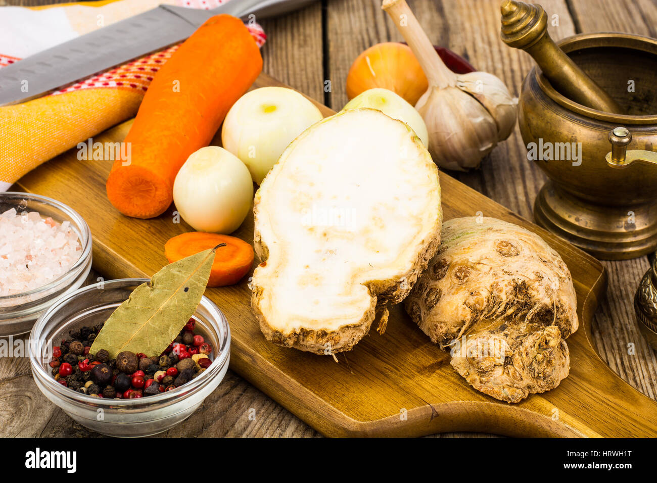 Root celery, onions, carrots for cooking Studio Photo Stock Photo Alamy
