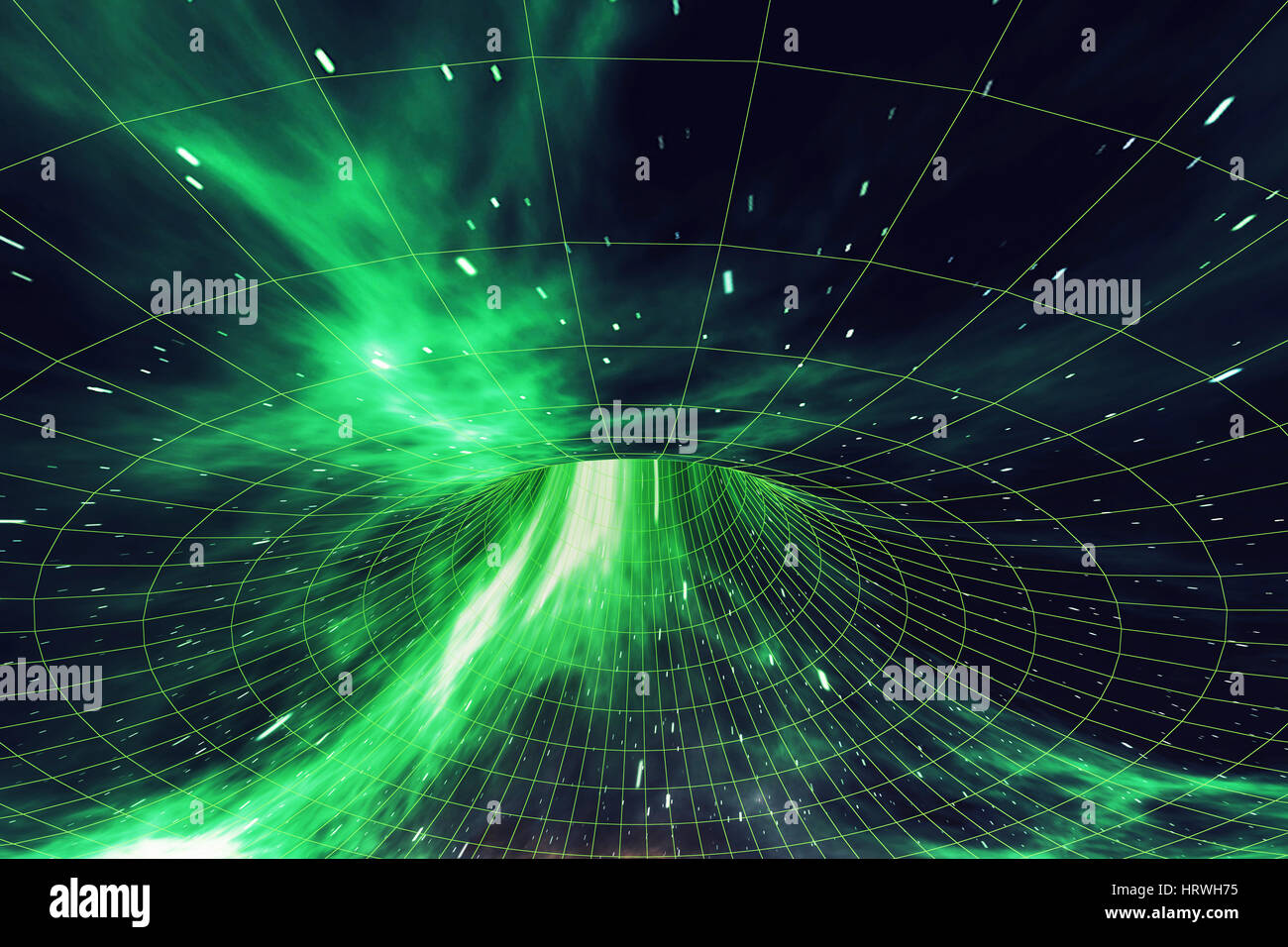 Wormhole in space, interstellar warp, traveling trough space and time, 3d rendering Stock Photo
