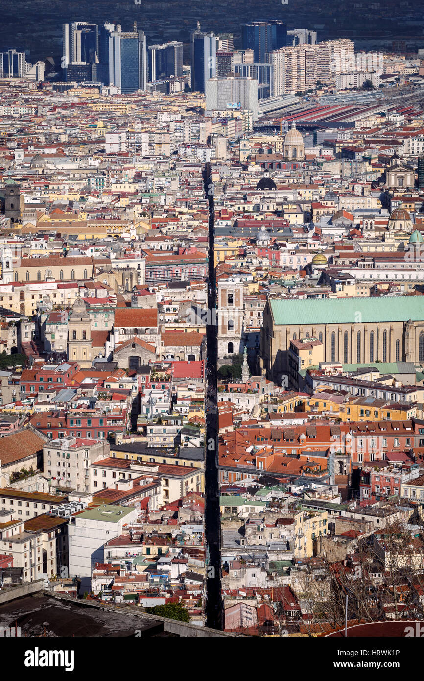 Naples with the Spaccanapoli street that splits the old town in two, Italy. Stock Photo