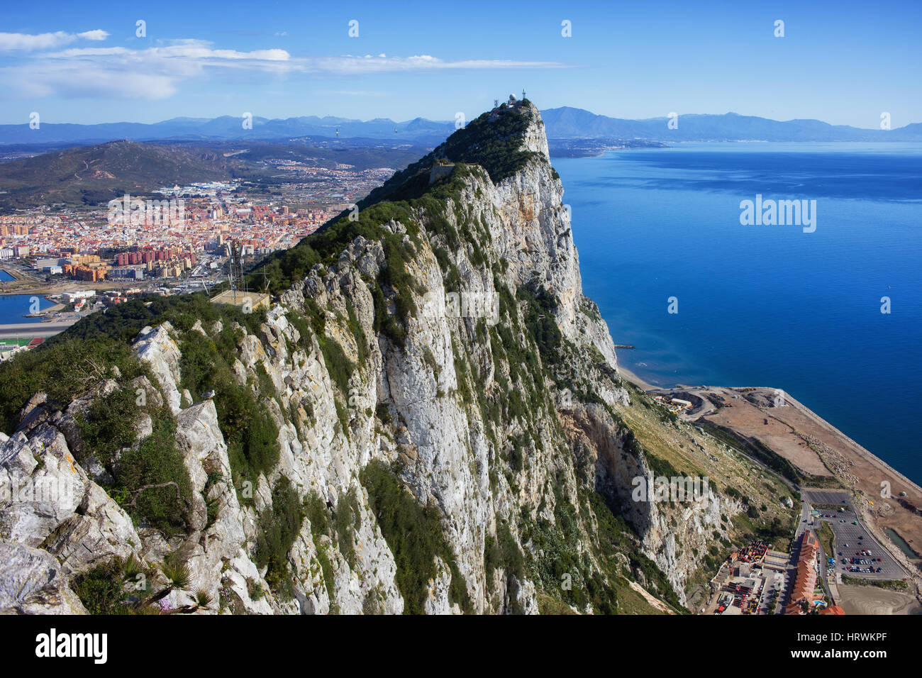 Rock of Gibraltar landscape at Mediterranean Sea, nature landmark, British overseas territory on Iberian Peninsula Stock Photo