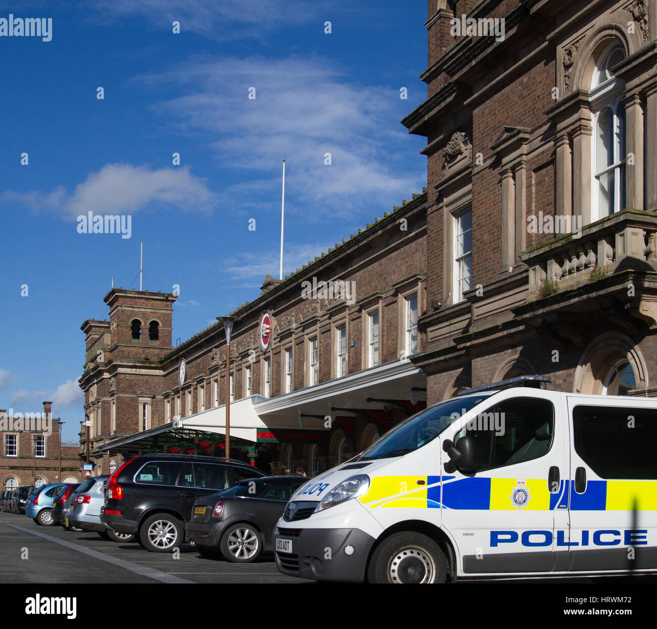 British Transport Police BTP at Chester Railway Station Train Station in Cheshire, North West England  Now operated by Transport for Wales Keolis Amey Stock Photo