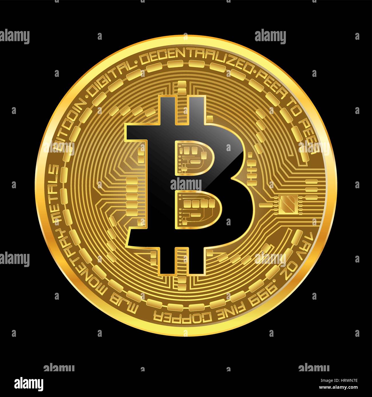 Crypto currency golden coin with black lackered bitcoin ...