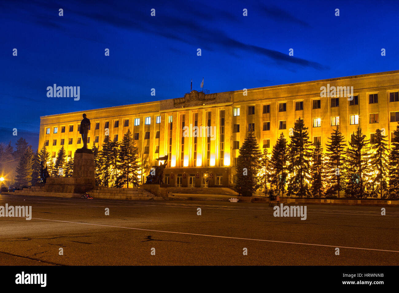 Night Lenin Square in Stavropol, Russia Stock Photo