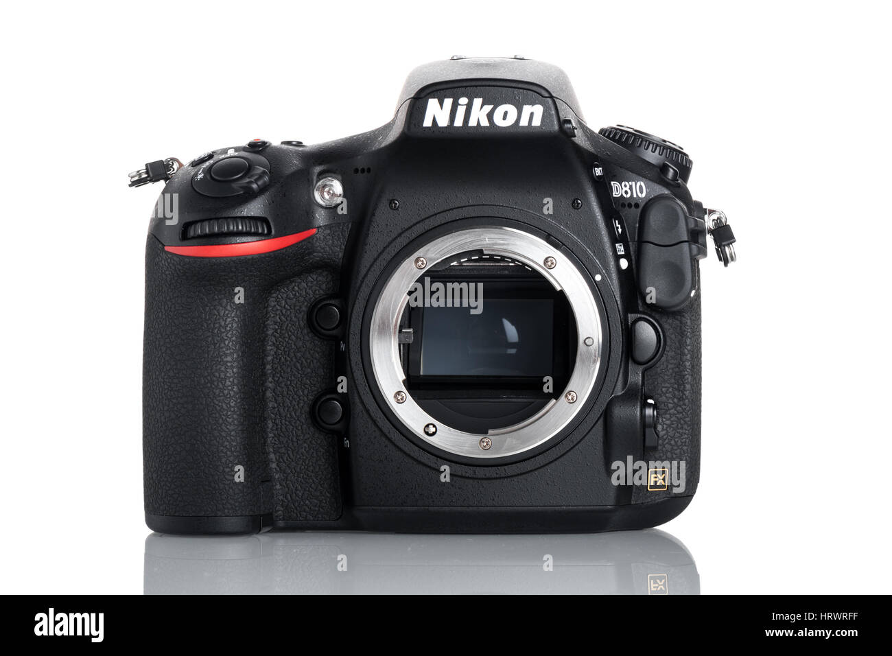 BANGKOK, THAILAND - SEPTEMBER 29, 2014: Nikon D810 camera body, the first digital SLR camera in Nikon's history to offer a minimum standard sensitivity of ISO 64. Stock Photo