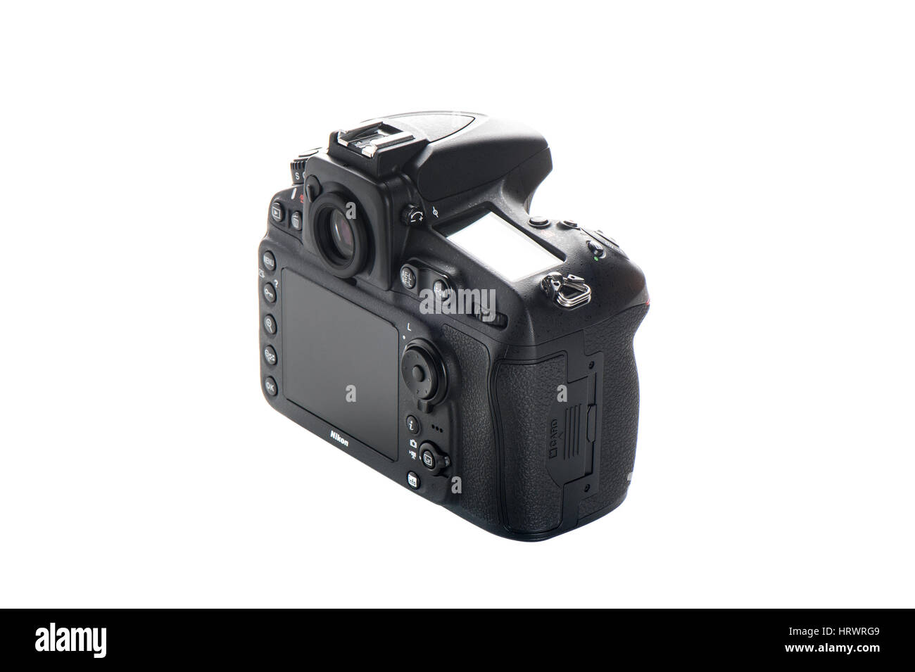 BANGKOK, THAILAND - SEPTEMBER 29, 2014: Nikon D810 camera body, the first digital SLR camera in Nikon's history to offer a minimum standard sensitivity of ISO 64. Stock Photo