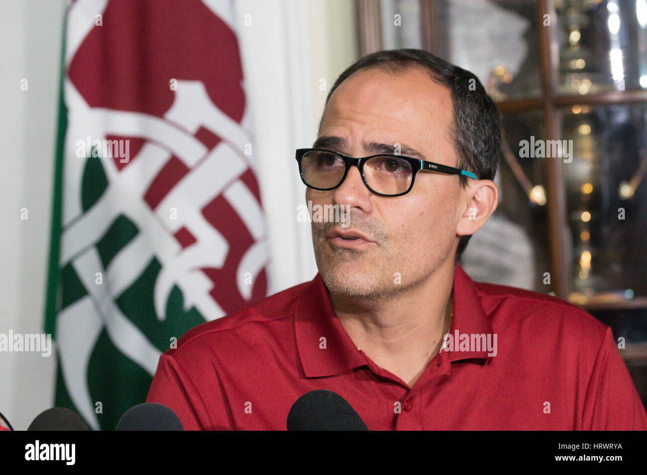 Rio De Janeiro, Brazil. 04th Mar, 2017. President of Fluminense Pedro Abad during Collective Fluminense Press and Flamengo held at the Fluminense Football Club to talk about what is being done to ensure the safety of the classic on Sunday (5) takes place in the stadium Nilton Santos (Engenhão) in Rio de Janeiro, RJ. Credit: Celso Pupo/FotoArena/Alamy Live News Stock Photo
