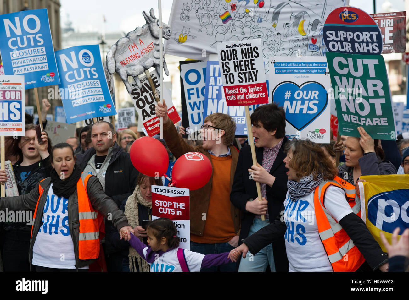 London, England, UK.  4th March 2017.  Several people turned out to protest against the government’s plans to make cuts, the closure and privatisation of the NHS. The march was from Tavistock to Parliement Square in London. Andrew Steven Graham/Alamy Live News Stock Photo