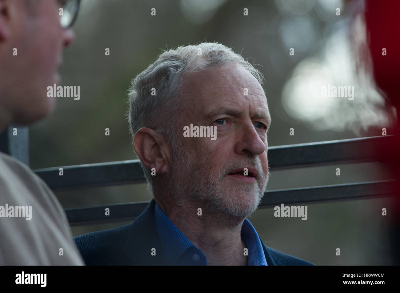 London, England, UK.  4th March 2017.  Jeremy Corbyn addressed the crowd that marched through London. Several people turned out to protest against the government’s plans to make cuts, the closure and privatisation of the NHS. The march was from Tavistock to Parliement Square in London. Andrew Steven Graham/Alamy Live News Stock Photo