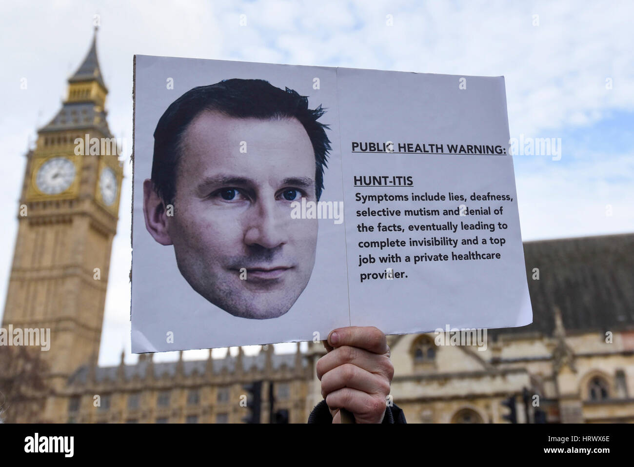 London, UK.  4 March 2017.  Thousands take part in a 'Save the NHS' rally, many carrying placards and signs.  Demonstrators protested against funding cuts, marching from Tavistock Square to Parliament Square.   Credit: Stephen Chung / Alamy Live News Stock Photo