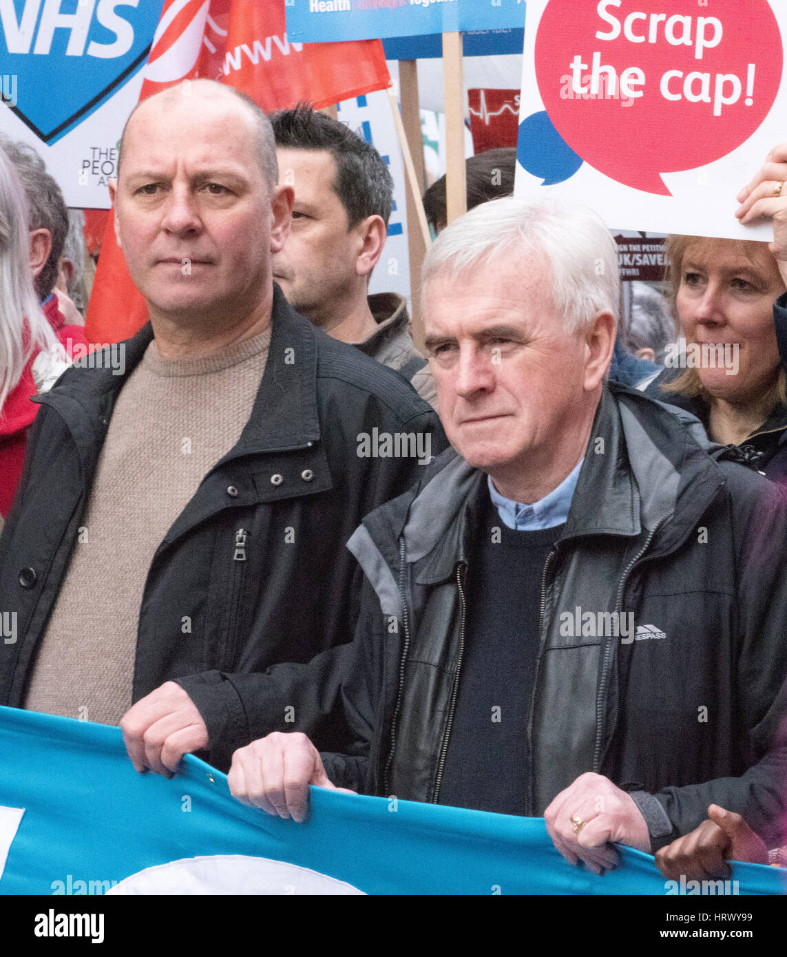 London, UK. 4th March 2017, Mass rally and march in support of the NHS in London, includes John MacDonald, Shadow Chancellor, (Center, Grey hair) Credit: Ian Davidson/Alamy Live News Stock Photo