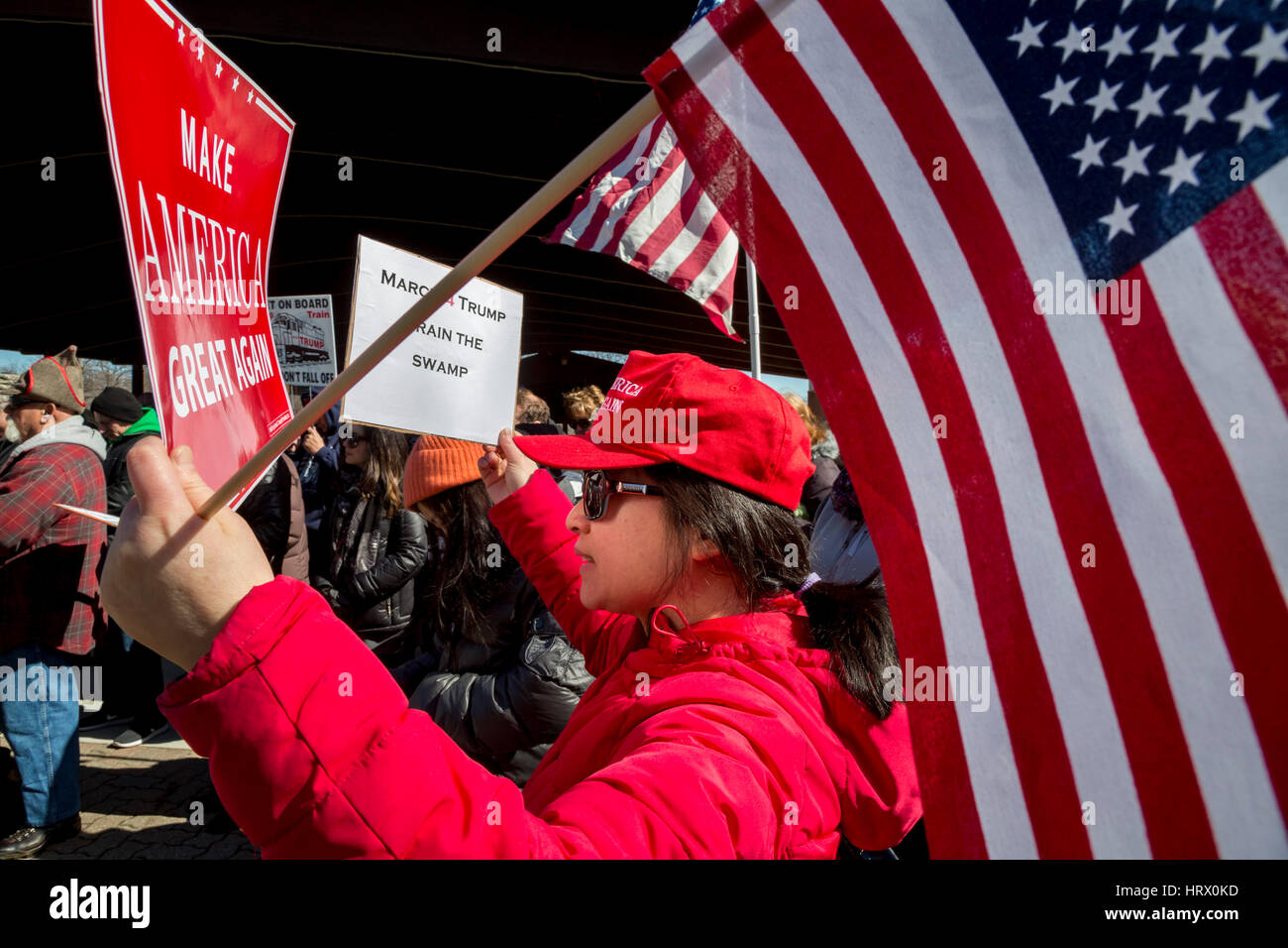 Sterling Heights, Michigan, USA. 4th Mar, 2017. Supporters of President Donald Trump at a 'March 4 Trump' in Macomb County, Michigan. Credit: Jim West/Alamy Live News Stock Photo