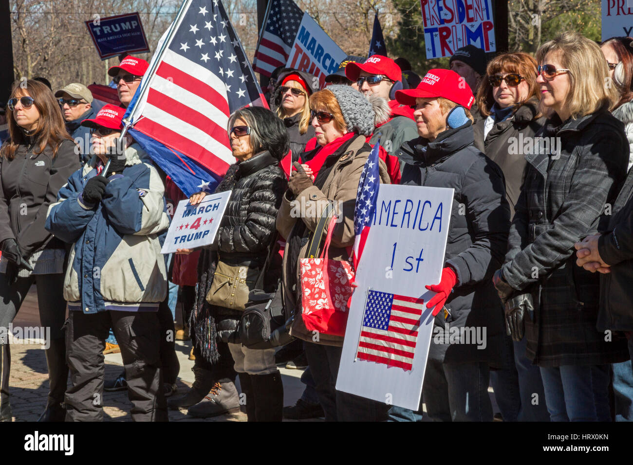 Sterling Heights, Michigan, USA. 4th Mar, 2017. Supporters of President Donald Trump at a "March 4 Trump" in Macomb County, Michigan. Credit: Jim West/Alamy Live News Stock Photo